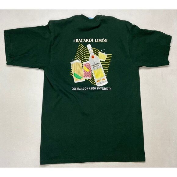 VINTAGE Bacardi Limon Graphic T-shirt Men Large Green Short Sleeve 90s - Picture 1 of 8